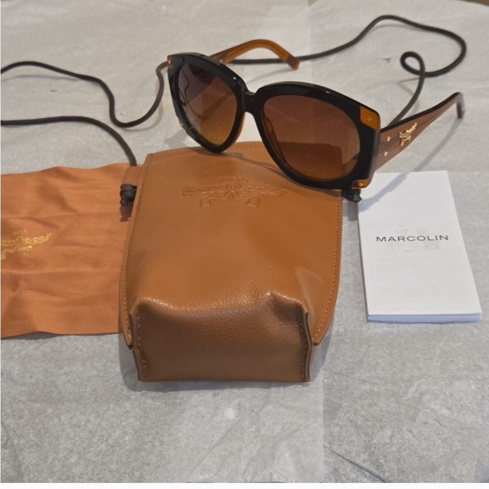 MCM Oversized unisex Round Sunglass&Monogram crossbody pouch Case.Size 61:15:135
